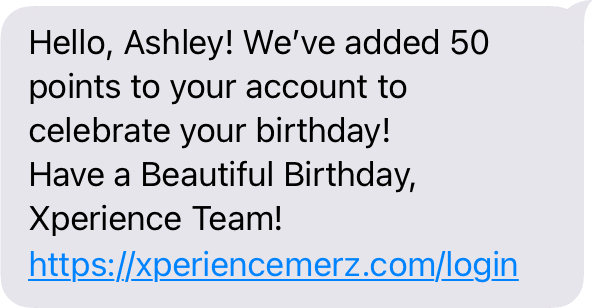 Ashley's Birthday Text Message Screenshot